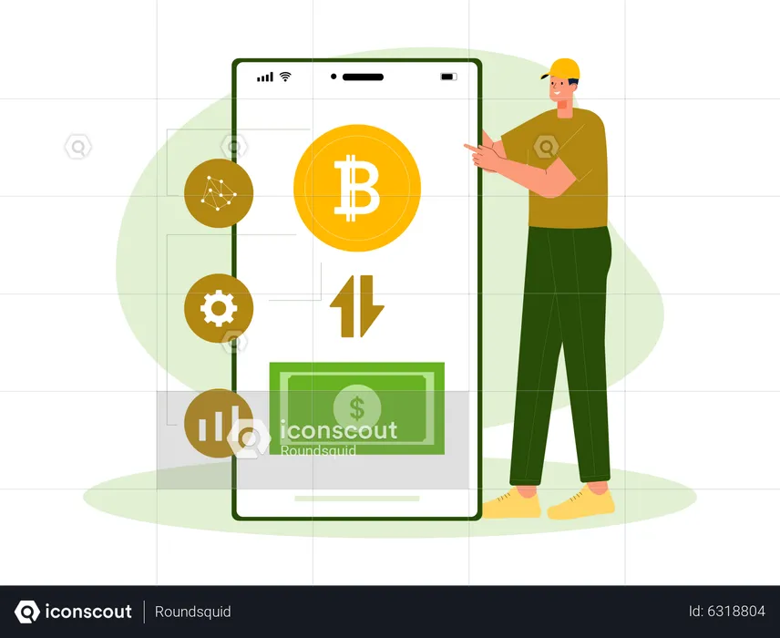 Man swap bitcoin to dollar  Illustration