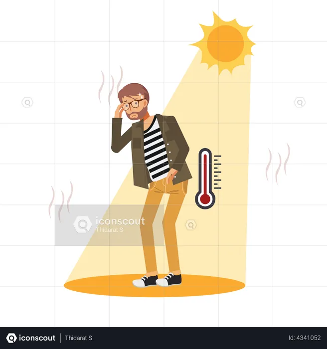 Man sweating under burning sun  Illustration