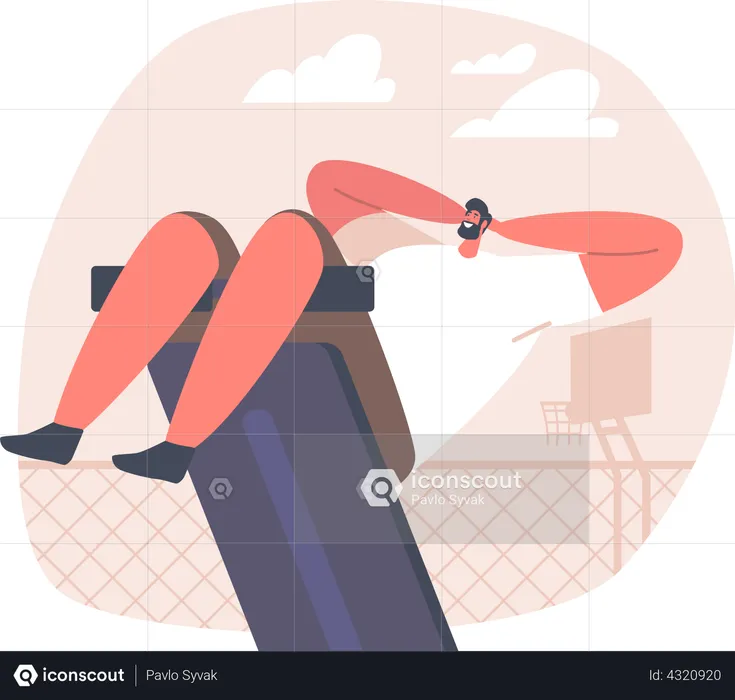 Man Swinging Press on Decline Bench in Yard  Illustration