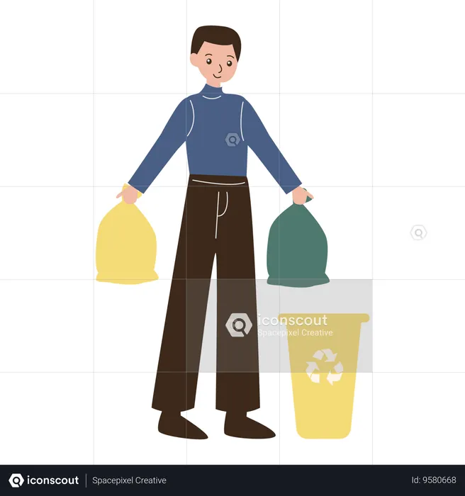 Man take trash bags into bin  Illustration