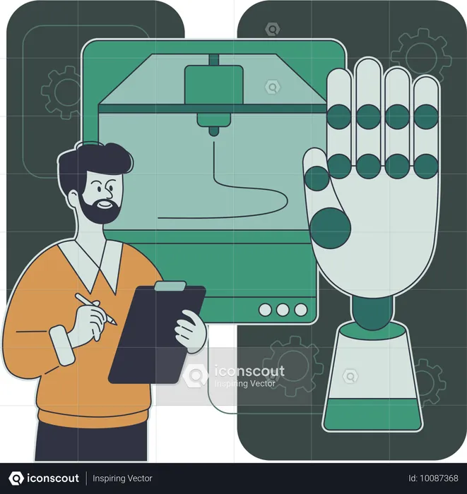 Man takes help of medical robot in field of medicines  Illustration