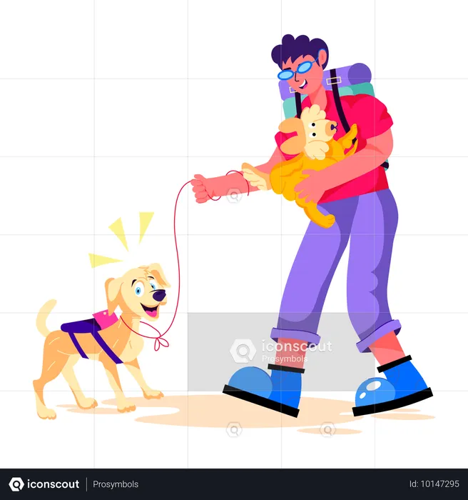 Man takes his Dog on Vacation  Illustration