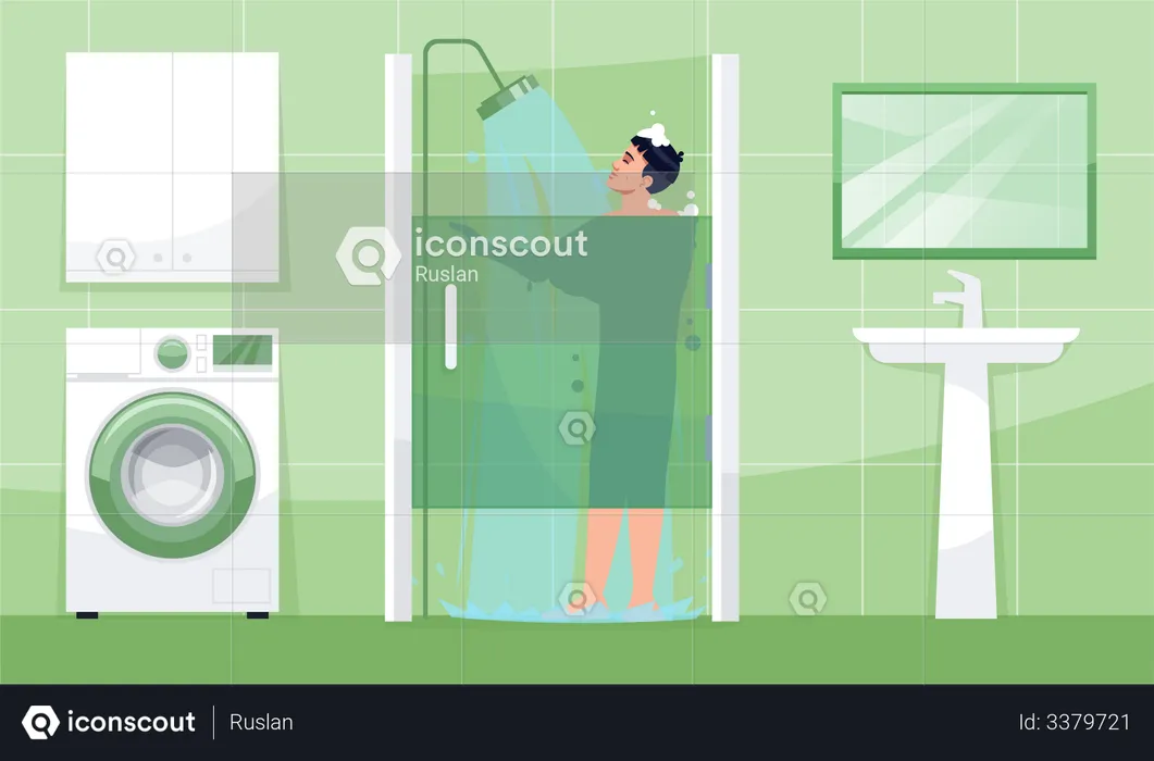 Man takes shower  Illustration