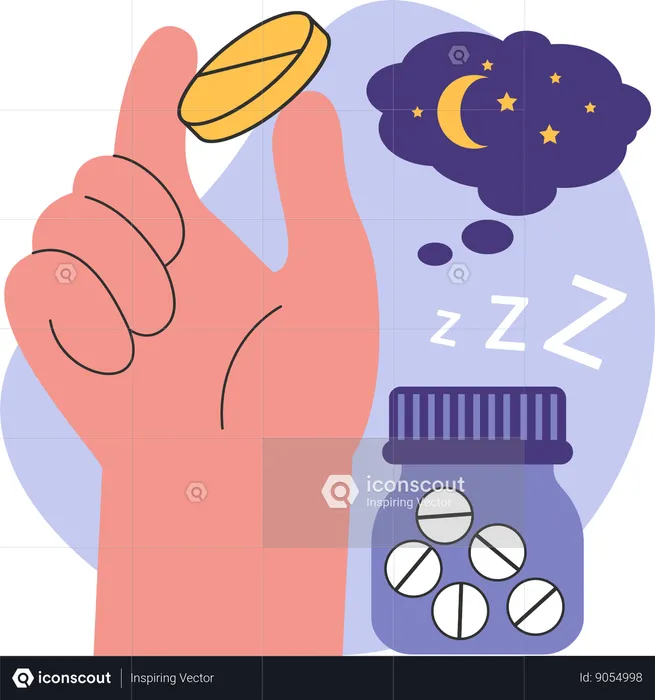 Man takes sleeping pills  Illustration