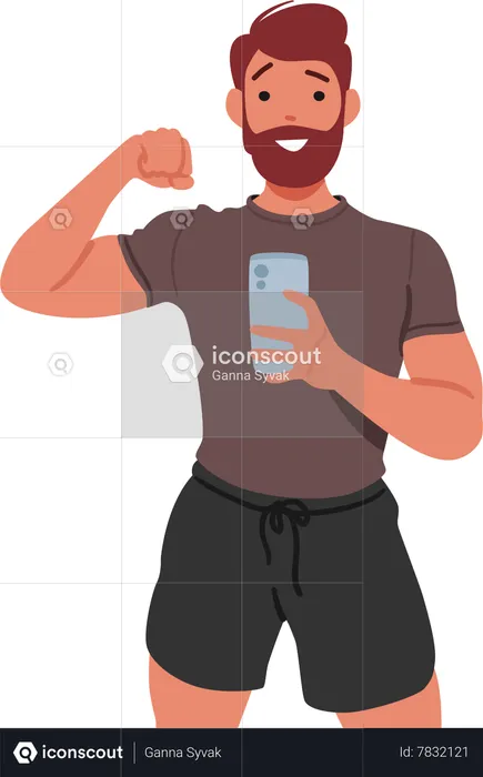 Man Taking A Gym Selfie  Illustration