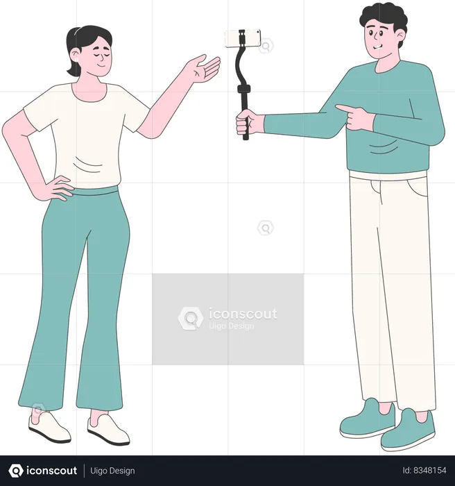 Man Taking a Photo of His Woman Partner  Illustration