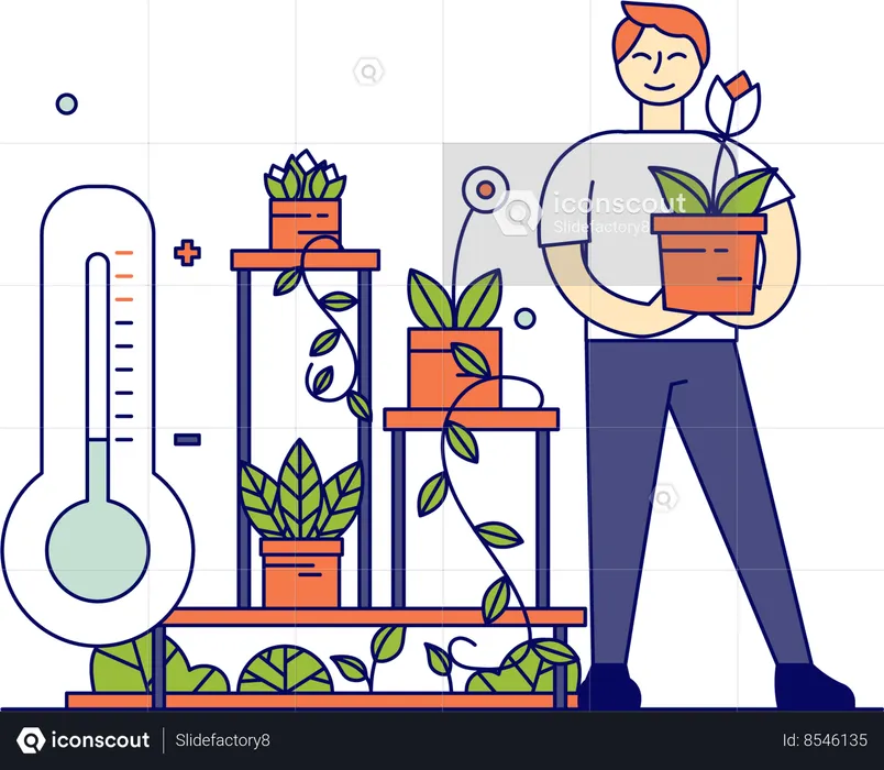 Man taking care of plant  Illustration