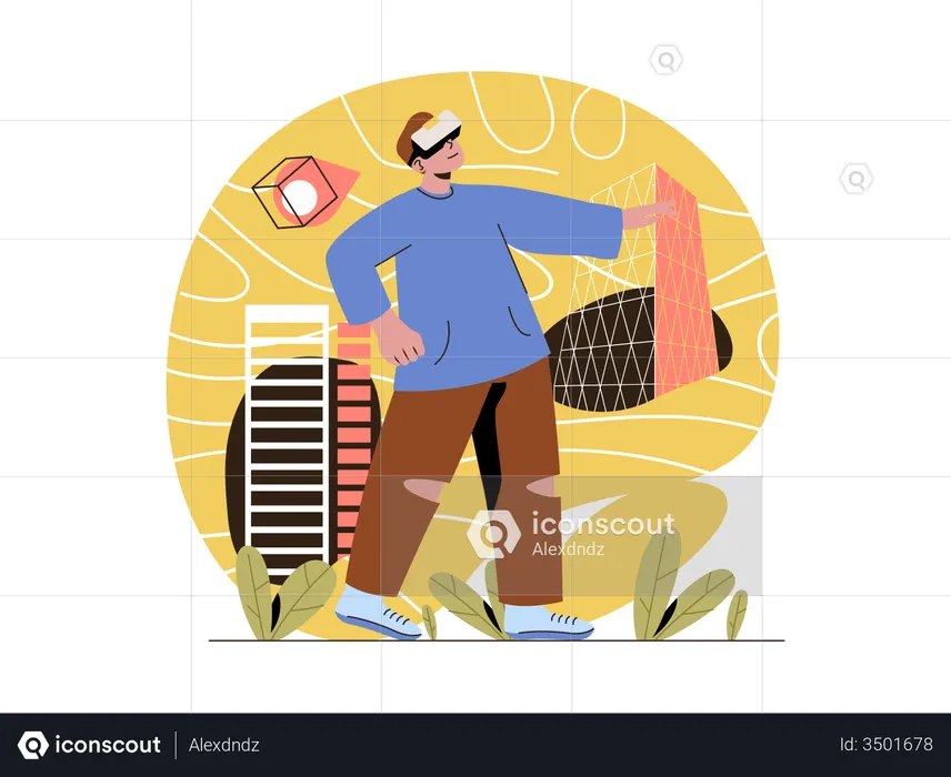 Man taking experience of skyscappers using VR  Illustration