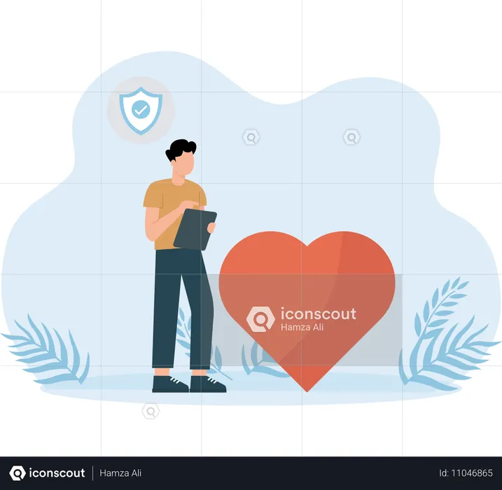 Man taking heart insurance  Illustration