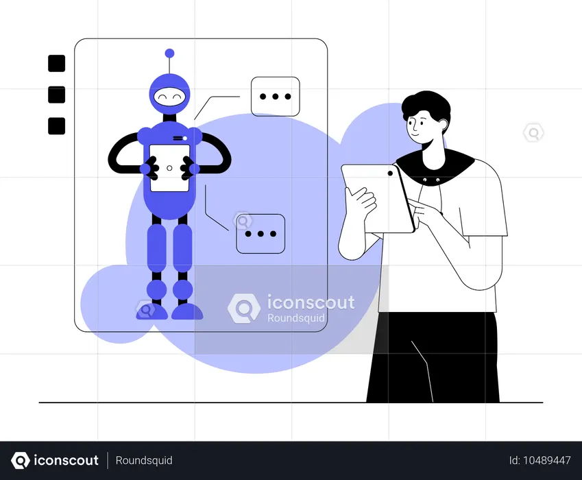 Man taking help from robot  Illustration