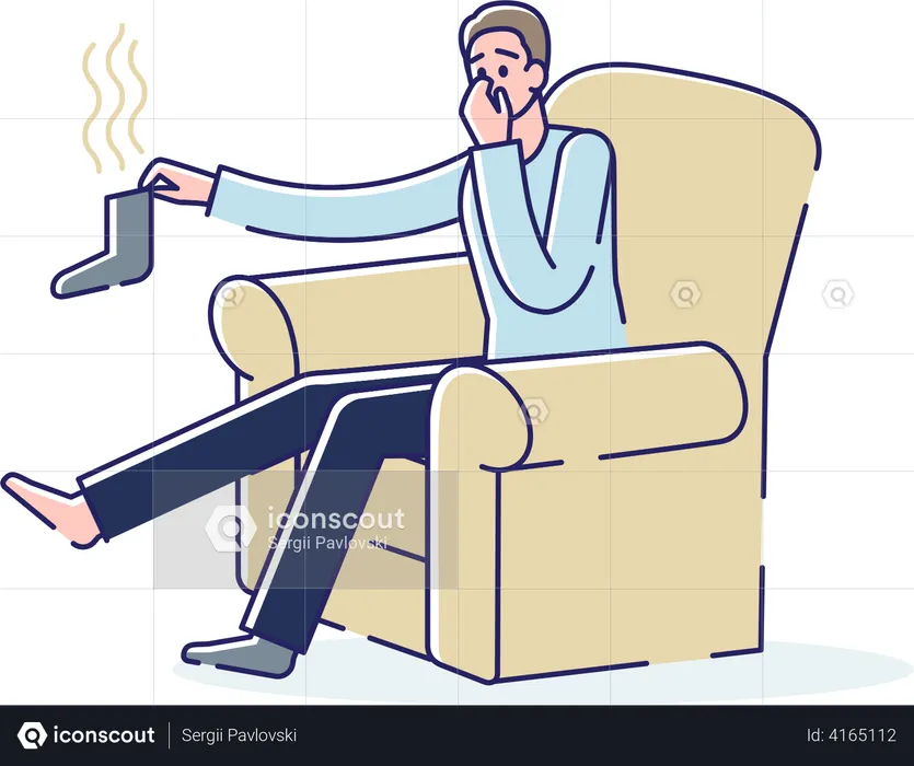 Man taking off stinky socks  Illustration