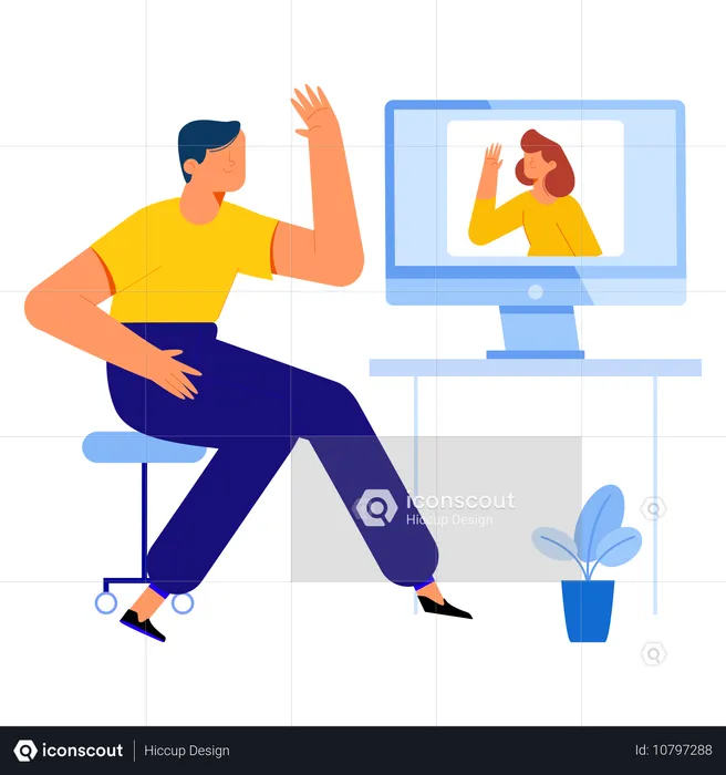 Man taking on video chat with woman  Illustration