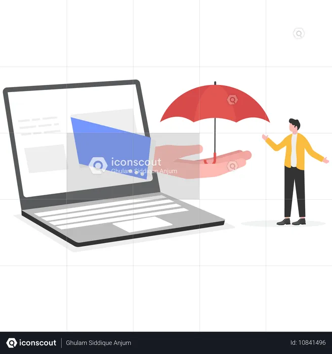 Man taking online business insurance  Illustration