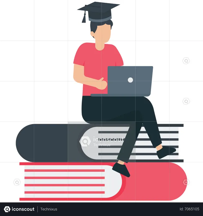 Man taking Online graduation  Illustration