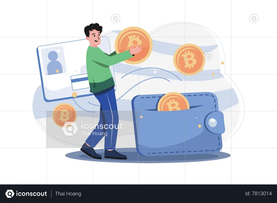 Man Taking Payout Of Cryptocurrency  Illustration