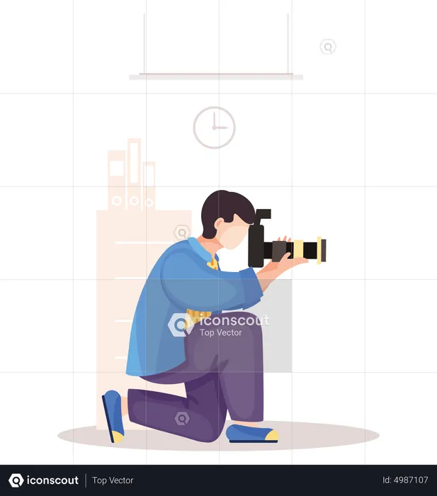 Man Taking Photo In Office  Illustration