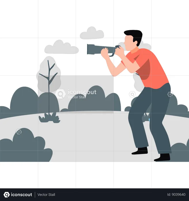 Man taking pictures through camera  Illustration