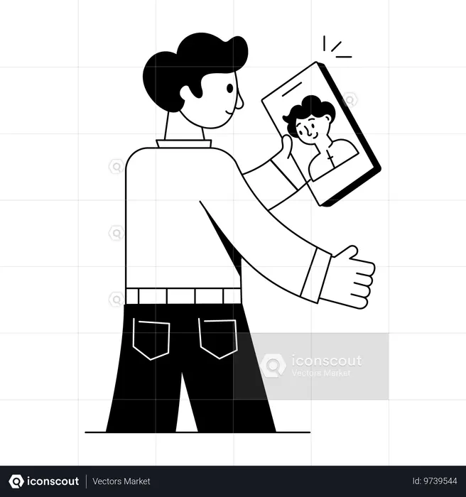 自撮りをする男性  イラスト