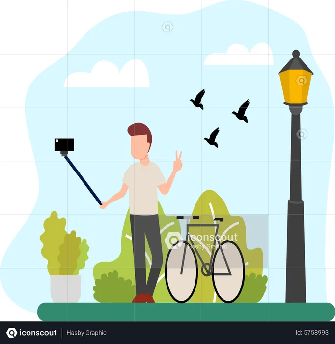 Man taking selfie in park  Illustration
