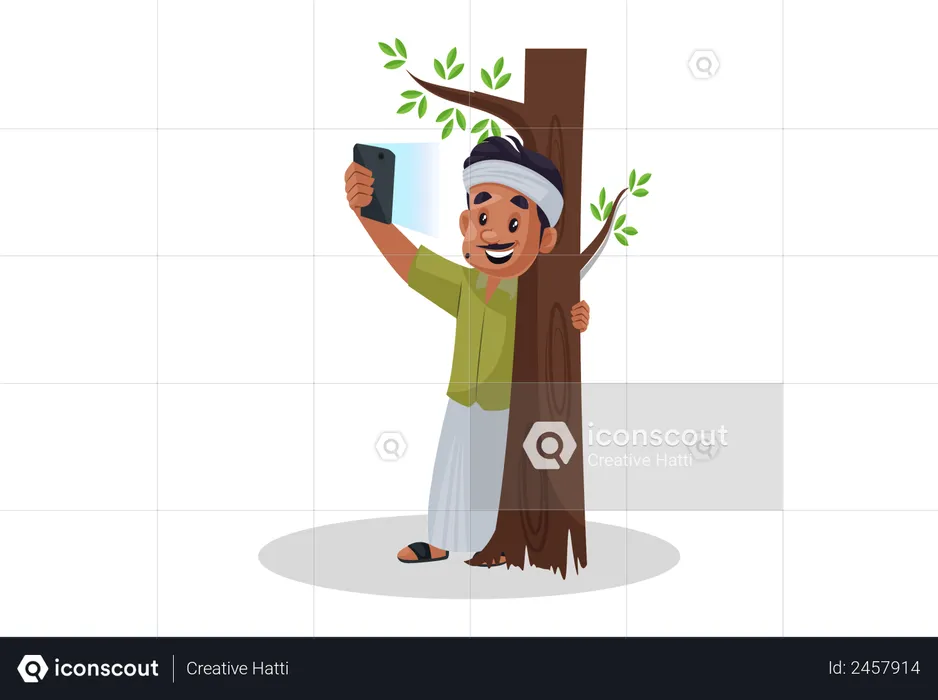 Man taking selfie with tree  Illustration