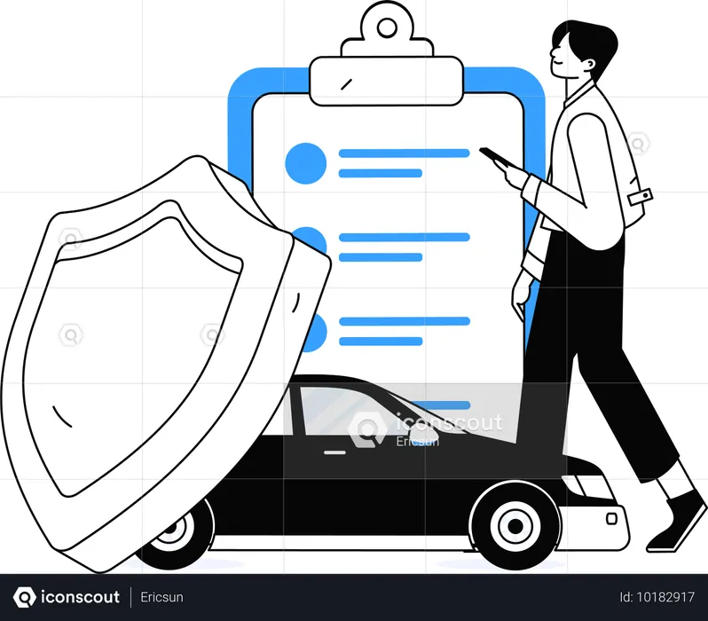 Man taking vehicle protection contract for any damage  Illustration