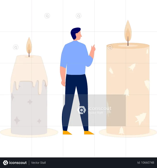 Man talking about aromatherapy decor candle  Illustration