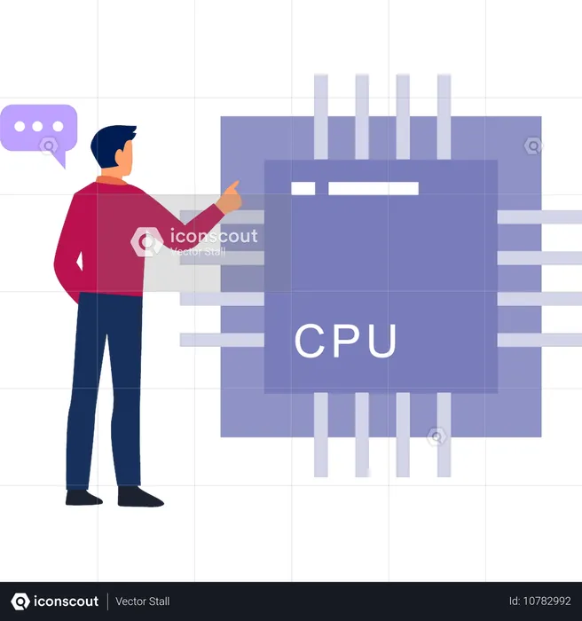 CPU 데이터에 대해 이야기하는 남자  일러스트레이션