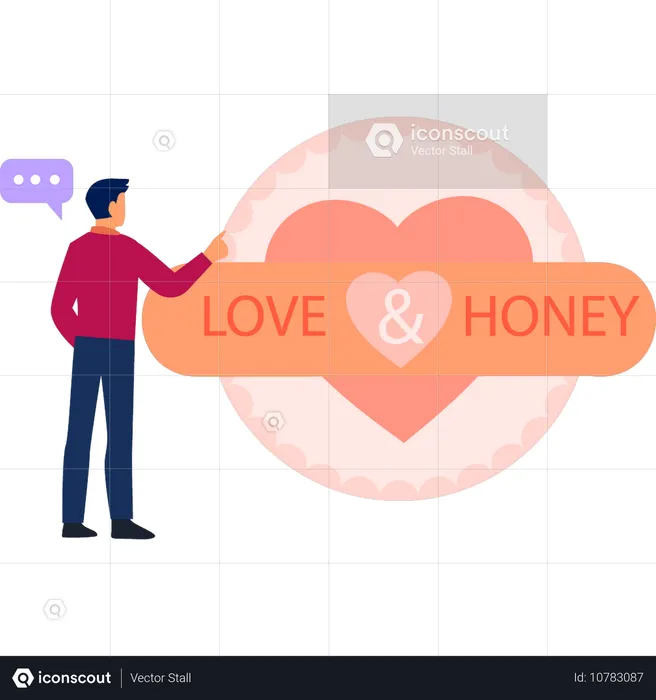 Man talking about love and honey heart  Illustration