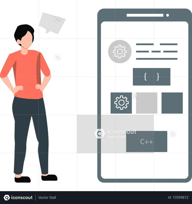 Man talking about mobile programming  Illustration
