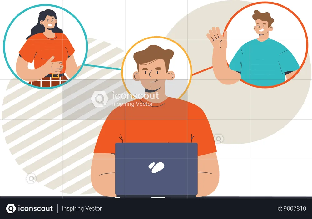 Man talking online using laptop  Illustration