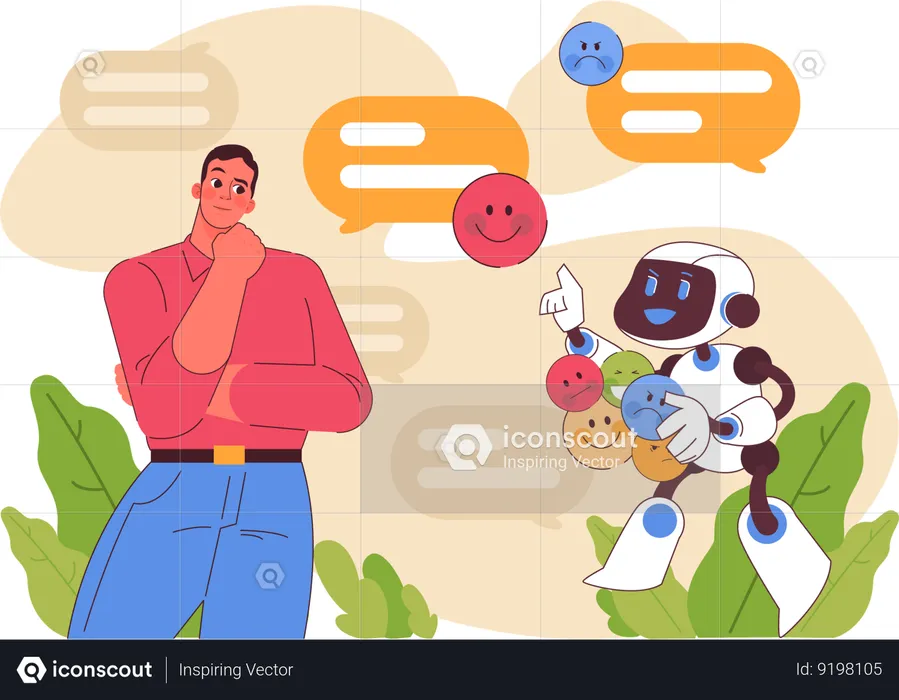 Man talking with smart virtual assistant  Illustration