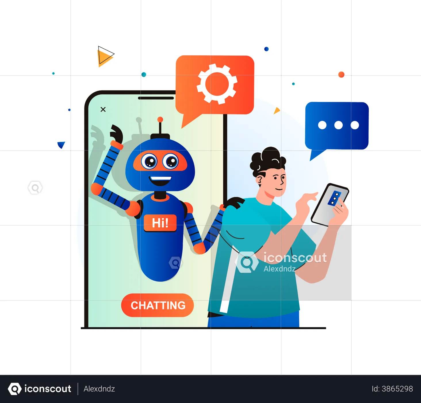 Man Talking With Smart Virtual Assistant Illustration Free Download People Illustrations