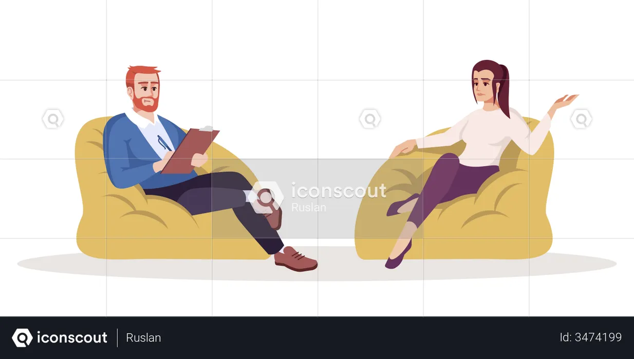 Man talking with woman and taking notes  Illustration