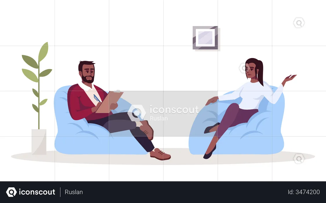 Man talking with woman and writing notes  Illustration