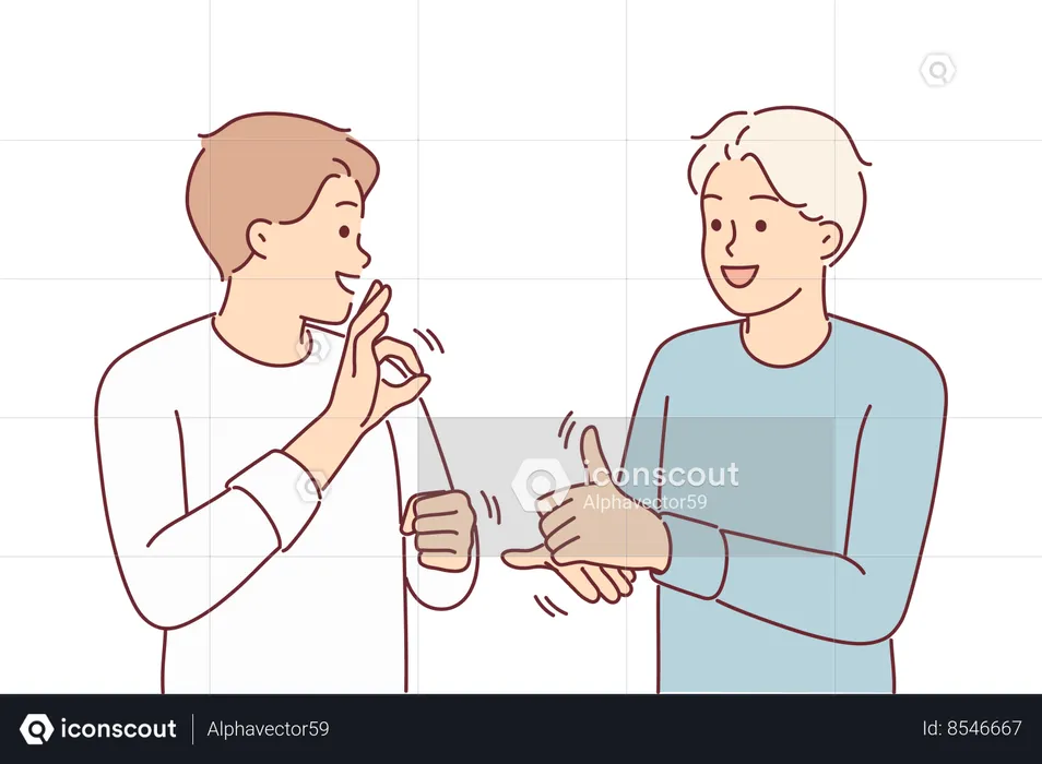 Man teaches friend sign language to be able to communicate with people with hearing problems  Illustration