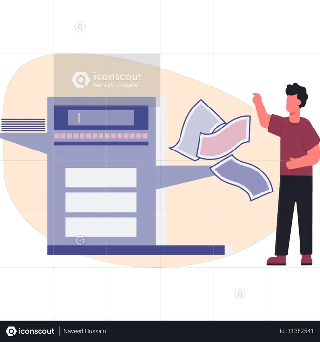Man telling about paper printing process  Illustration