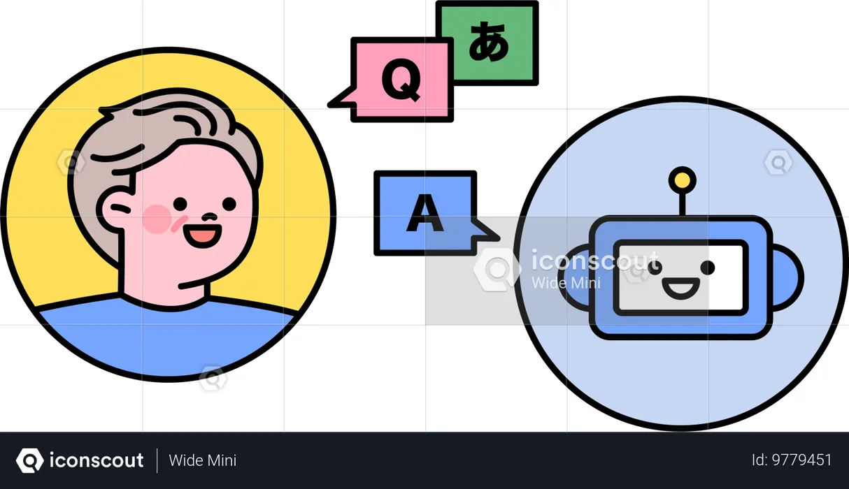 Man testing software using robotics help  Illustration