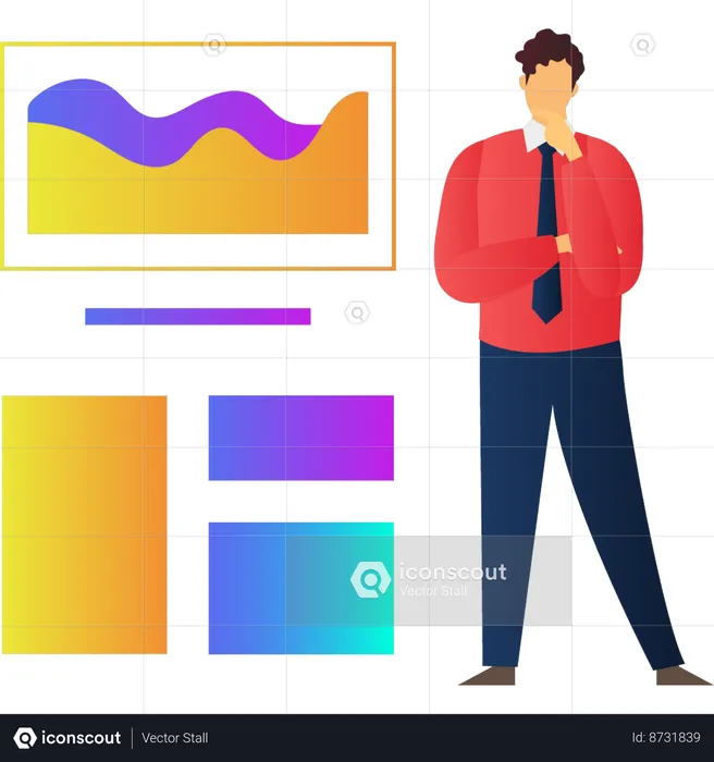 Man thinking about business finance chart  Illustration