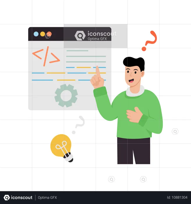 Man thinking about coding idea  Illustration