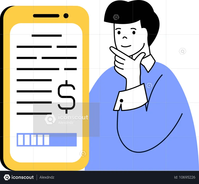 Man thinking about financial receipt  Illustration