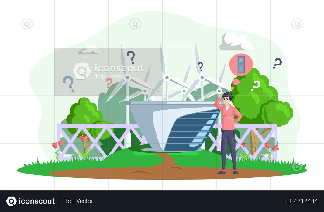Man Thinking About Green Energy  Illustration
