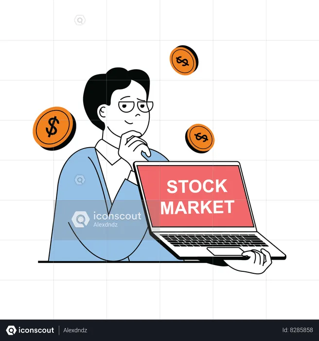 Man thinking about investment in stock market  Illustration