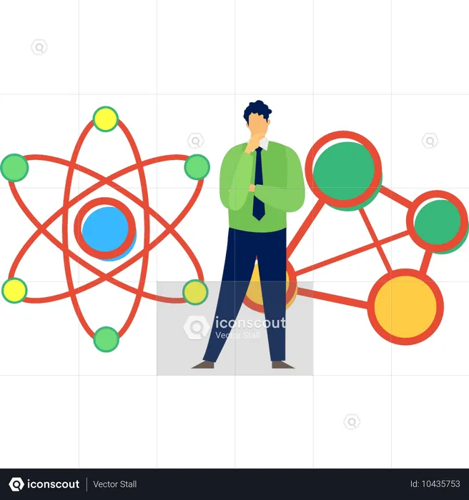 분자 구조에 대해 생각하는 남자  일러스트레이션