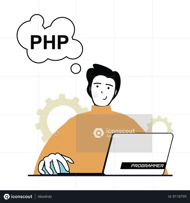 Man thinking about php code  Illustration
