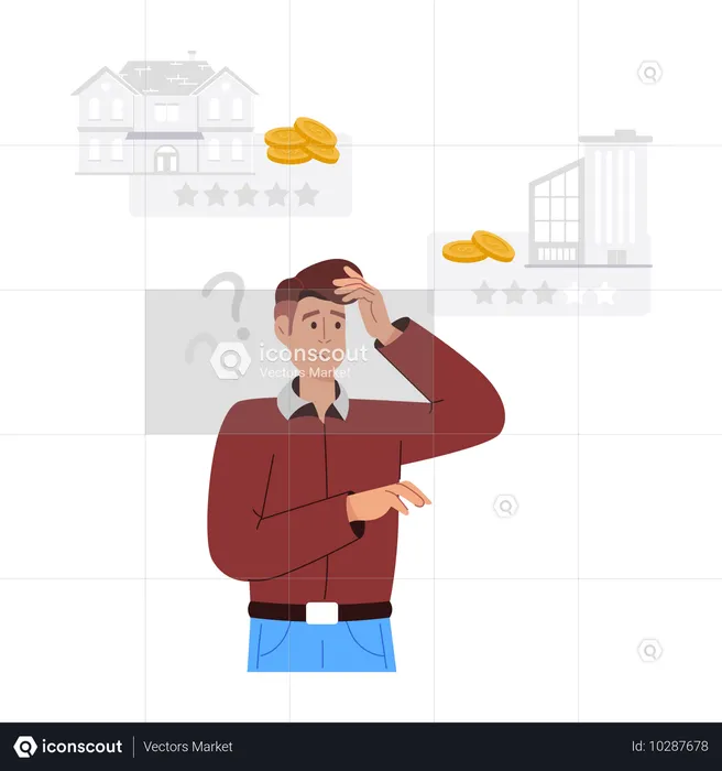 Man thinking about property investment  Illustration