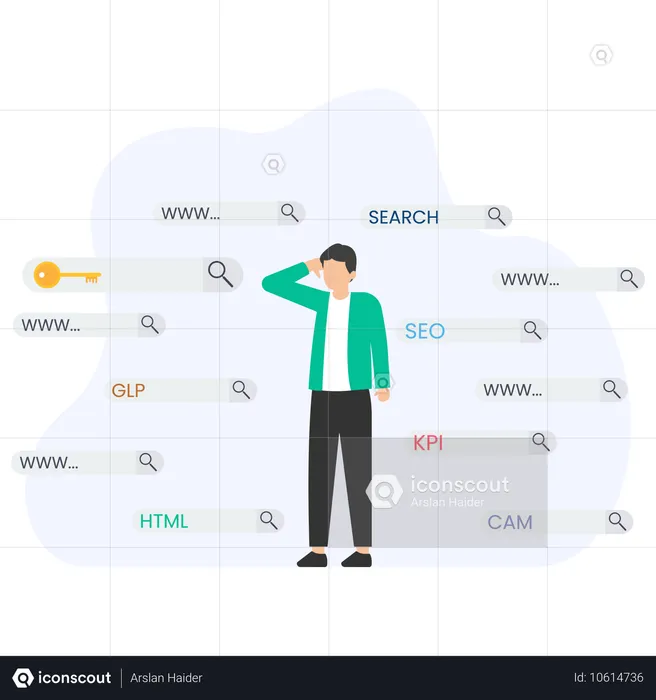 Man thinking about Seo Search  Illustration