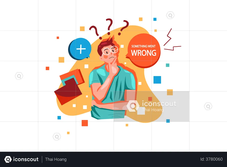 Man thinking about something went wrong error  Illustration