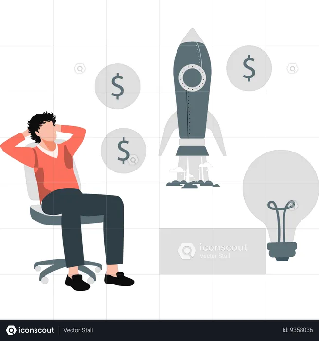 Man thinking about startup profit  Illustration