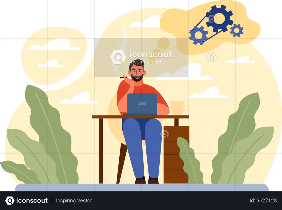 Man thinking about technical problem  Illustration