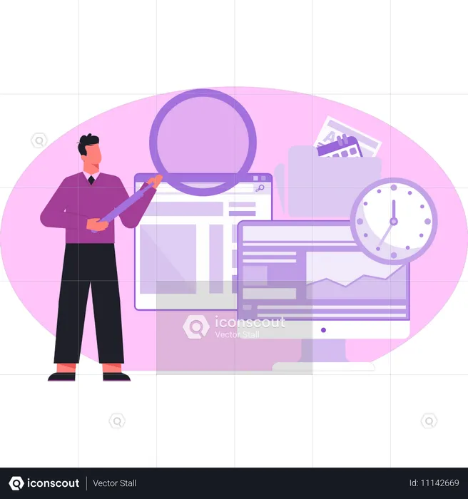 Man thinking about time management  Illustration